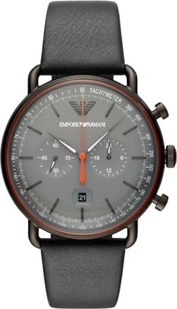 Emporio Armani Aviator Horloge - Heren - Horloges - Grijs - ONE Size - Leer - Accessoires