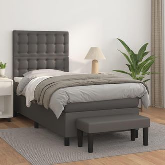 vidaXL Vidaxl - Cama Box Spring Con Colch&oacute;n Cuero Sint&eacute;tico Gris 90x200 Cm