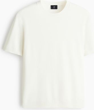 H&M Gestricktes T-Shirt in Slim Fit - Weiss