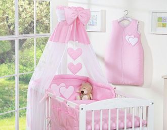 OEM Juego De Cama De 5 Piezas De 120x90 Cm Con Dosel - Corazones Colgantes Rosa
