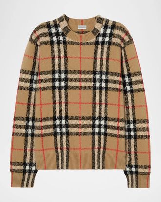 Burberry Curtis Check Cashmere Crewneck Sweater