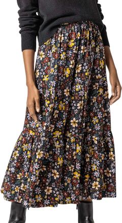 Lilla P Womens Floral Tiered Skirt In Black Floral