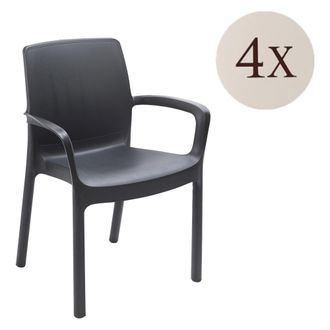 Dmora Silla De Exterior Sapps, 4 Sillas, Apilables Made In Italy, Con Brazos, Negro Antracita