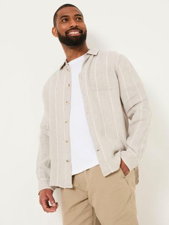 Fat Face FatFace Grey Long Sleeve Linen Stripe 100% Linen Shirt