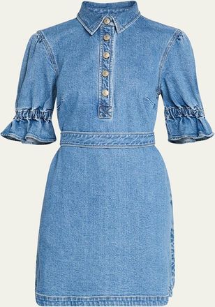 Cinq &agrave; Sept Nataly Denim Puff-Sleeve Mini Dress