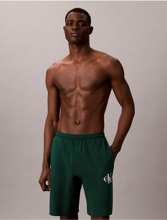 Calvin Klein Mens Icon Cotton Stretch Monologo Sleep Shorts - Green - XL