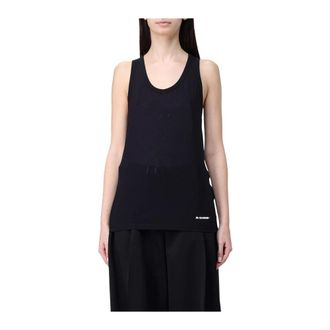 Jil Sander Tops, Dames, Zwart, M, Katoen, Witte Tanktop Relaxte Pasvorm