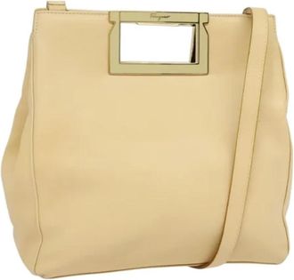 Ferragamo Tweedehands leren handtassen - Dames - Vintage Handtas - Beige - ONE Size - Leer - Vintage