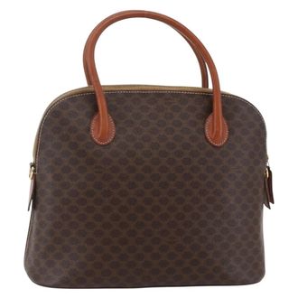 Celine Vintage Macadam Handbag Canvas Brown Canvas Handbag (Pre-Owned)