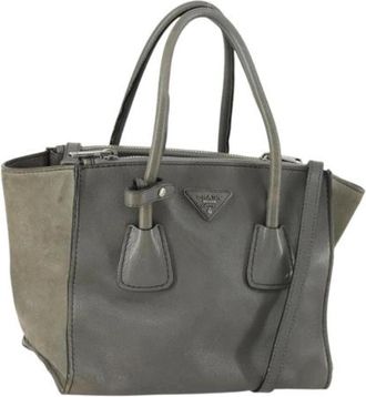 Prada Pre-owned Handbags, female, Gray, Size: ONE SIZE Pre-owned Suede Handbag