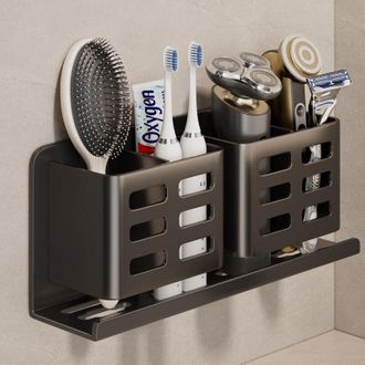 OEM Porte-brosse &Agrave; Dents - Aluminio - 4 Compartimentos - Ba&ntilde;o - Autoadhesivo O Con Tornillos - Carga M&aacute;xima 10 Kg - 1 Unidad
