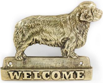 OEM Clumber Spaniel: Un Cartel Para Puerta Con Un Perro, Una Placa De Bienvenida De Lat&oacute;n, Un Cartel &Uacute;nico Con La Palabra Bienvenido De Art-dog