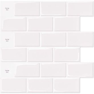 OEM Juego De 10 Azulejos Autoadhesivos Blancos Tipo Metro, Para Salpicaderos De Cocina Y Ba&ntilde;o, Papel Adhesivo De Vinilo Con Efecto Ladrillo 3d, 30 X 30 Cm
