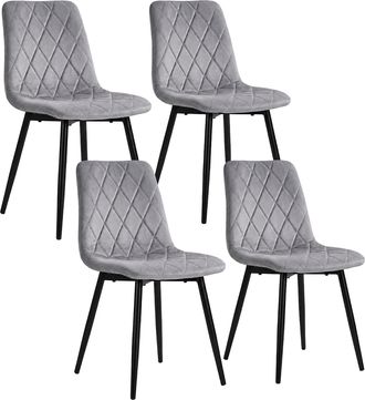 Relaxdays Silla De Comedor Relaxdays, Set De 4, Terciopelo, Patas Met&aacute;licas, 120 Kg, Sal&oacute;n Y Cocina, Tapizada, Gris