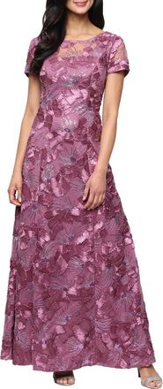 Alex Evenings Embellished Soutache A-Line Evening Gown in Dark Mauve at Nordstrom, Size 18