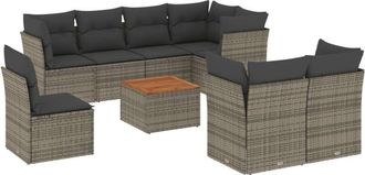 vidaXL Set De Muebles De Jard&iacute;n 9 Pzas Y Cojines Rat&aacute;n Sint&eacute;tico Gris Vidaxl