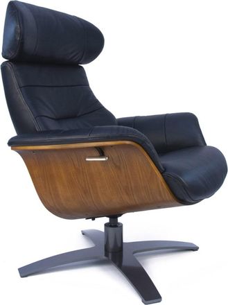 MyNewDesign Sillón de relajación de cuero negro y madera de roble natural