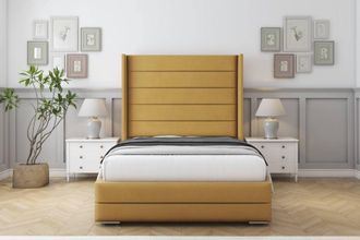Sloomy Sterling Plush Frame-Mattress - 50 Upholstered Wingback Headboard in Mustard | Size: King