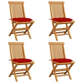 vidaXL Sillas De Jard&iacute;n 4 Uds Con Cojines Rojos Madera De Teca Vidaxl