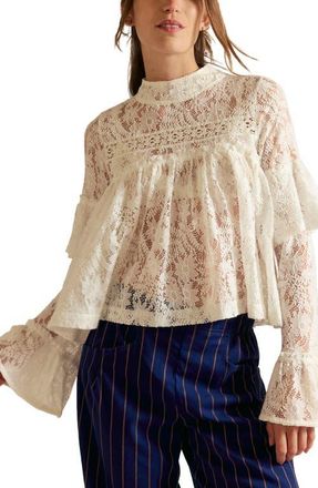 Free People Lilabeth Sheer Lace Top in Clean Ivory at Nordstrom, Size X-Small