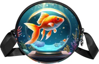 Generic Circle Crossbody Bag for Women, Fish Crystal Ball Small Sling Bag Daypack with Zipper Adjustable Shoulder Straps Casual Ladies Girls Round Purse