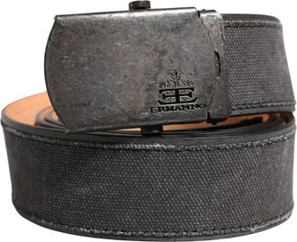 Ermanno Scervino Black Leather Cotton Logo Metal Buckle Womens Belt (Pre-Owned)