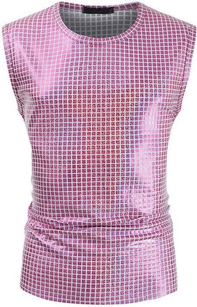 Generic MenS Loose Sleeveless Basketball Vest Top 2024 Nightclub Shirt Youth Cool Sequin Hot Gold Dance Dress Tank Top Mens Workout Tank Top Mens Vest (Pink, 