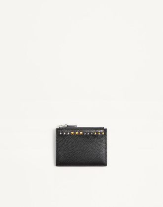 Valentino Garavani Portacarte Rockstud In Vitello Granato Uomo NERO UNI