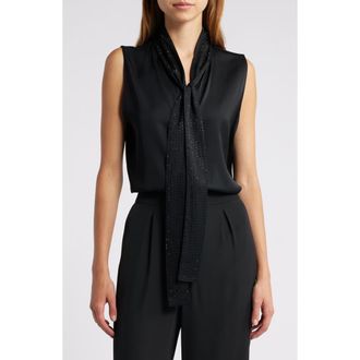 Kobi Halperin Evelyn Sequin Tie Neck Sleeveless Silk Blend Button-Up Top in Black at Nordstrom, Size X-Large