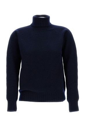 Drumohr Flat-Knit Wool Turtleneck Sweater with Ribbed Details