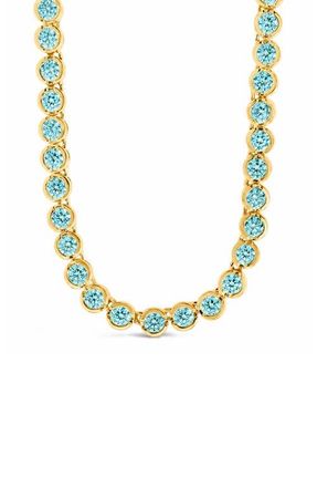 Sterling Forever Helene Bezel Cubic Zirconia Tennis Necklace in Silver/blue at Nordstrom, Size 20