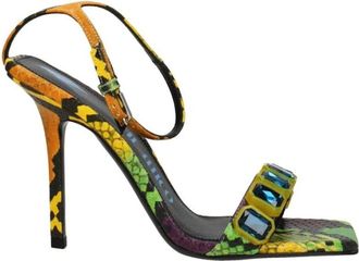 The Attico Schoenen, Dames, Veelkleurig, 37 1/2 EU, Leer, Vintage Leren Hoge Hak Sandalen met Stenen