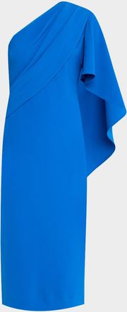 Badgley Mischka Draped One-Shoulder Stretch Crepe Midi Dress