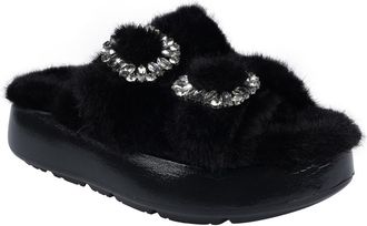 Ziginy Fly Faux Fur Platform Slide Sandal in Black at Nordstrom, Size 11