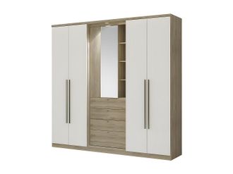 Vente-Unique Vente-unique - Armadio 4 Ante Con Specchio E Cassetti L.240cm Quercia E Avorio - Isak