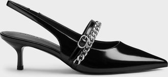 Charles & Keith Georgie Chain Slingback Kitten Heels