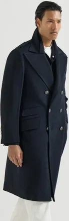 Brunello Cucinelli Cashmere chevron flannel one-and-a half breasted coat with peak lapels and metal buttons in Navy Blue at Nordstrom, Size 44