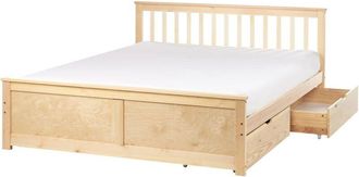Beliani Bed with Storage Drawers Pine Wood OLENDON 160 x 200 cm (EU King Size) Light Brown