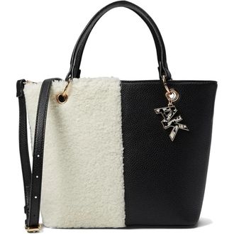 Anne Klein Mini Tote Bag Womens Black Sherpa Convertible Strap Handbag FROG406