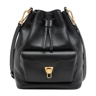 Coccinelle Bucket Bags, female, Black, Size: ONE SIZE Black Leather Shoulder Crossbody Bag