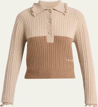 Chlo&eacute; Ruffled Cable-Knit Bicolor Pullover