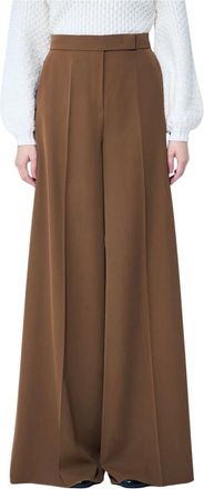 Max Mara Broeken, Dames, Bruin, M, Wol, Wijde Gabardine Wollen Broek