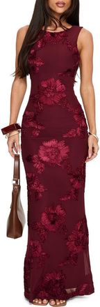 Princess Polly Fionna Floral Sleeveless Maxi Dress in Burgundy at Nordstrom, Size 10