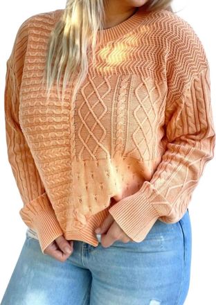 Le Lis Blanc Deux Sunset Boulevard Mixed Pattern Sweater In Washed Orange