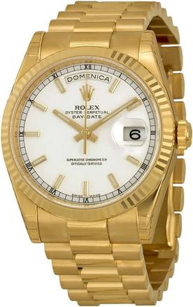 Rolex Day-Date White Dial 18K Yellow Gold President Automatic Mens Watch 118238WSP