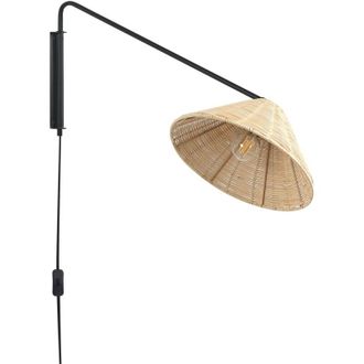 Beliani L&aacute;mpara De Pared De Rat&aacute;n Negro Natural Aplique Pantalla C&oacute;nica Dormitorio Palena