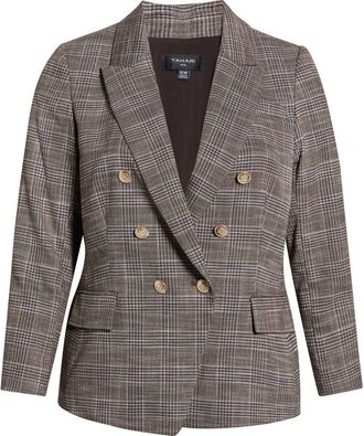 Tahari by ASL Plaid Double Breasted BlazerPlaid Double Breasted Blazer in Espresso Ivory at Nordstrom, Size 24W