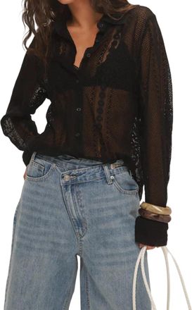 Generic Womens Lace Sheer Button Down Shirt - Long Sleeve Boho Cover Up Top for Vacation, Party & Daily Wear (Black, M)