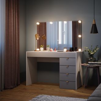 Vicco Tocador Elise, Blanco/gris/gris, 115 Cm Con Iluminaci&oacute;n Led