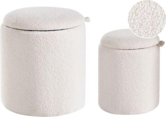 Beliani Set of 2 Storage Pouffes BEREA Boucle Off-White